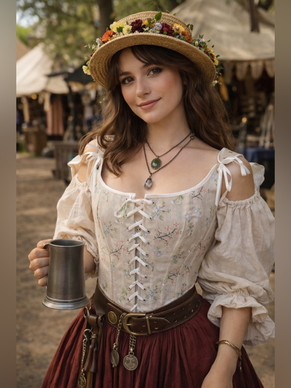 Floral Cottagecore Lace-Up Corset Top Renaissance Faire Adjustable Tie Shoulder